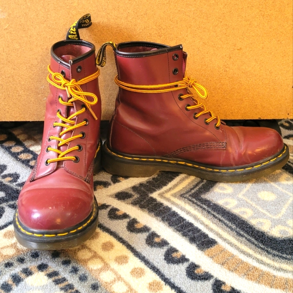 Size 9 W Doc Martens / Dr Martens Cherry Red Combat, Punk, Lace-up Boots